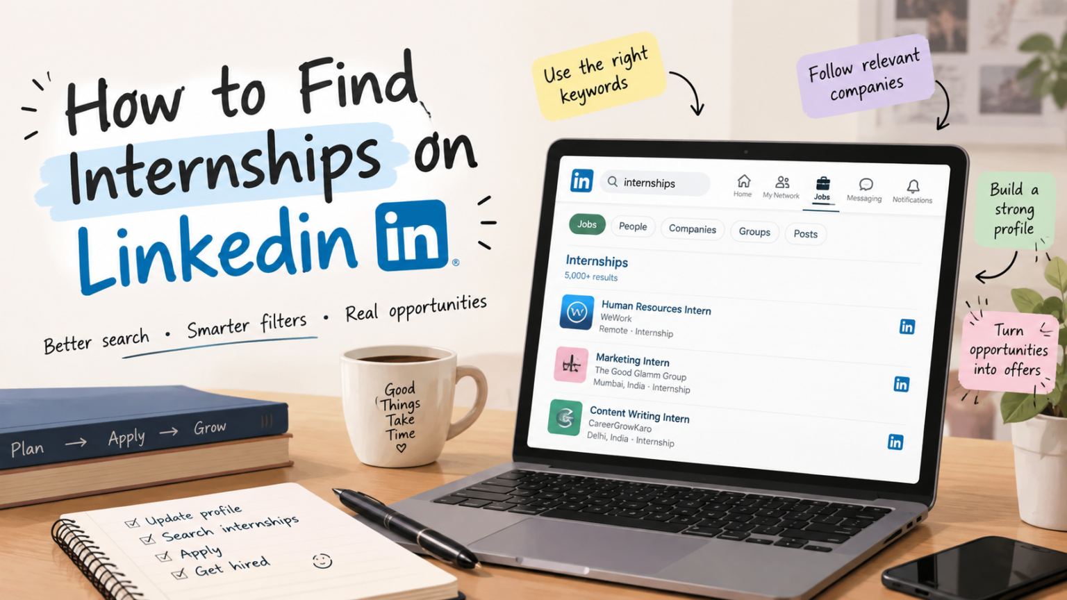 how to find internships on LinkedIn