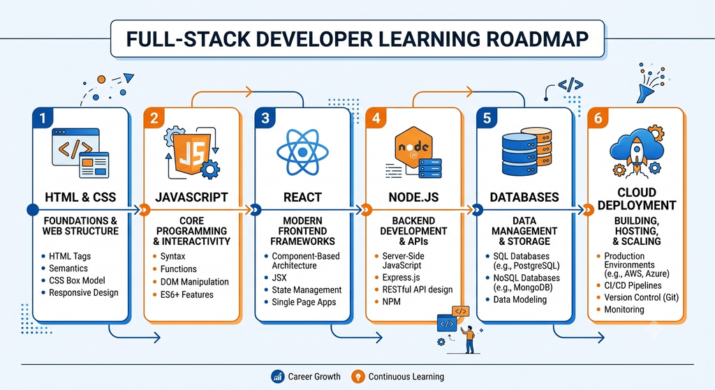 Step by step full-stack development roadmap for students timeline