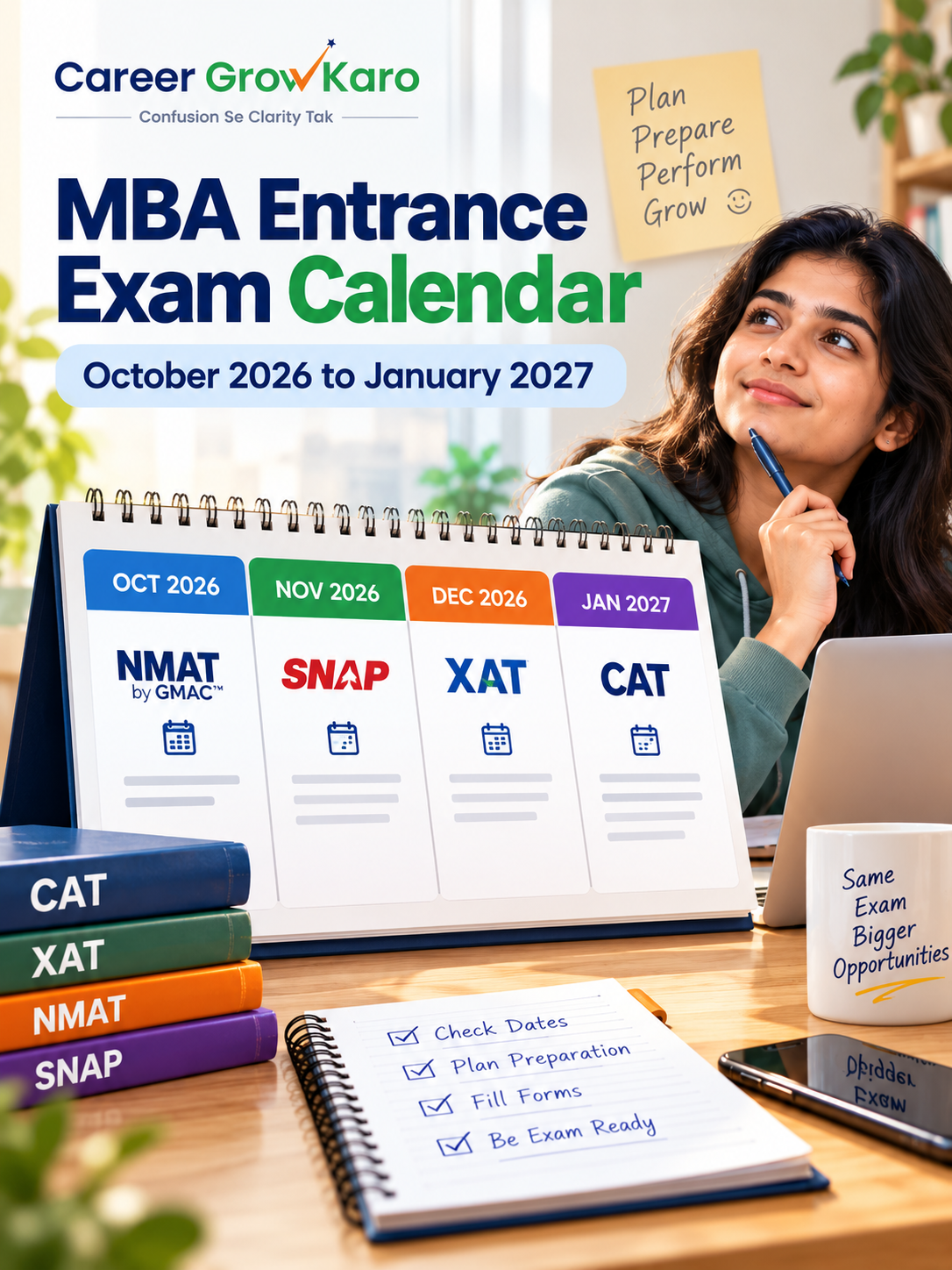 MBA entrance exam calendar from October 2026 to January 2027