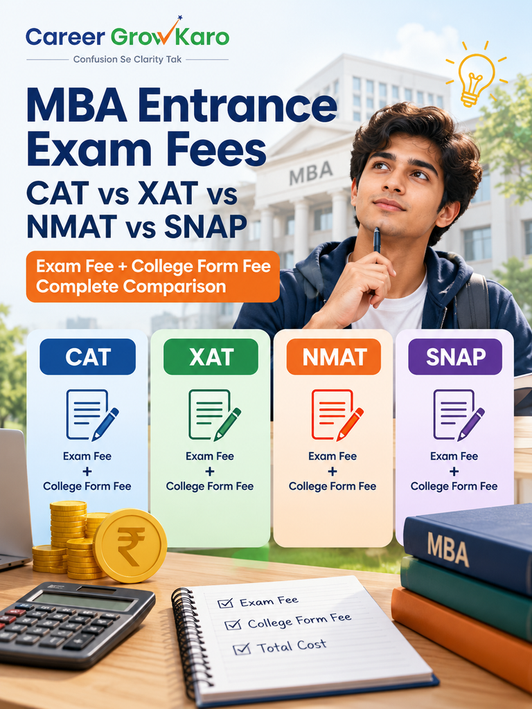 MBA entrance exam fee plus college form fee for CAT, XAT, NMAT and SNAP